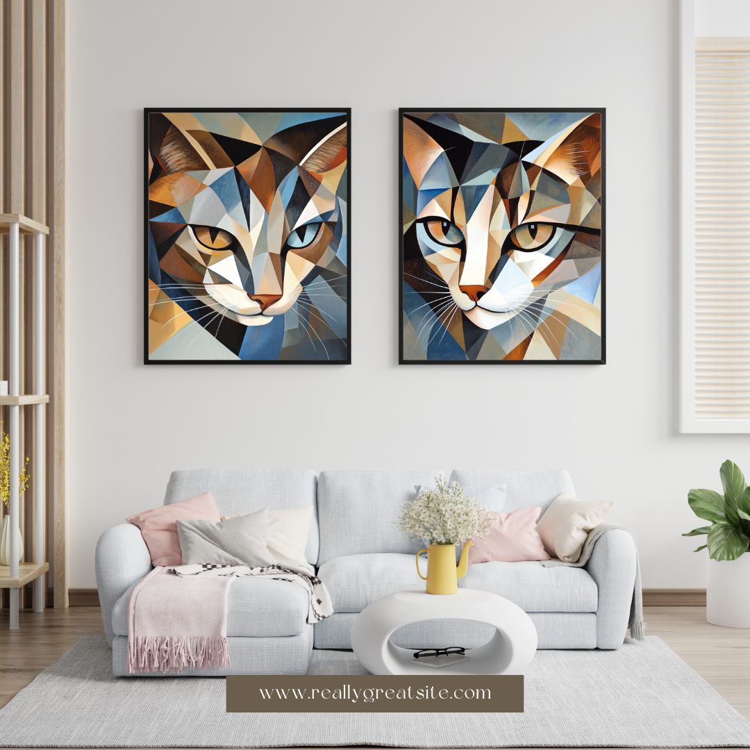 Abstract Geometric cat print 16"x16"